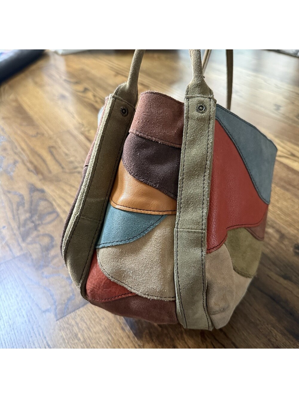 Lucky Brand Y2K Suede Leather Patchwork Hobo Bag Multicolor Boho Purse Rare - Picture 5 of 14